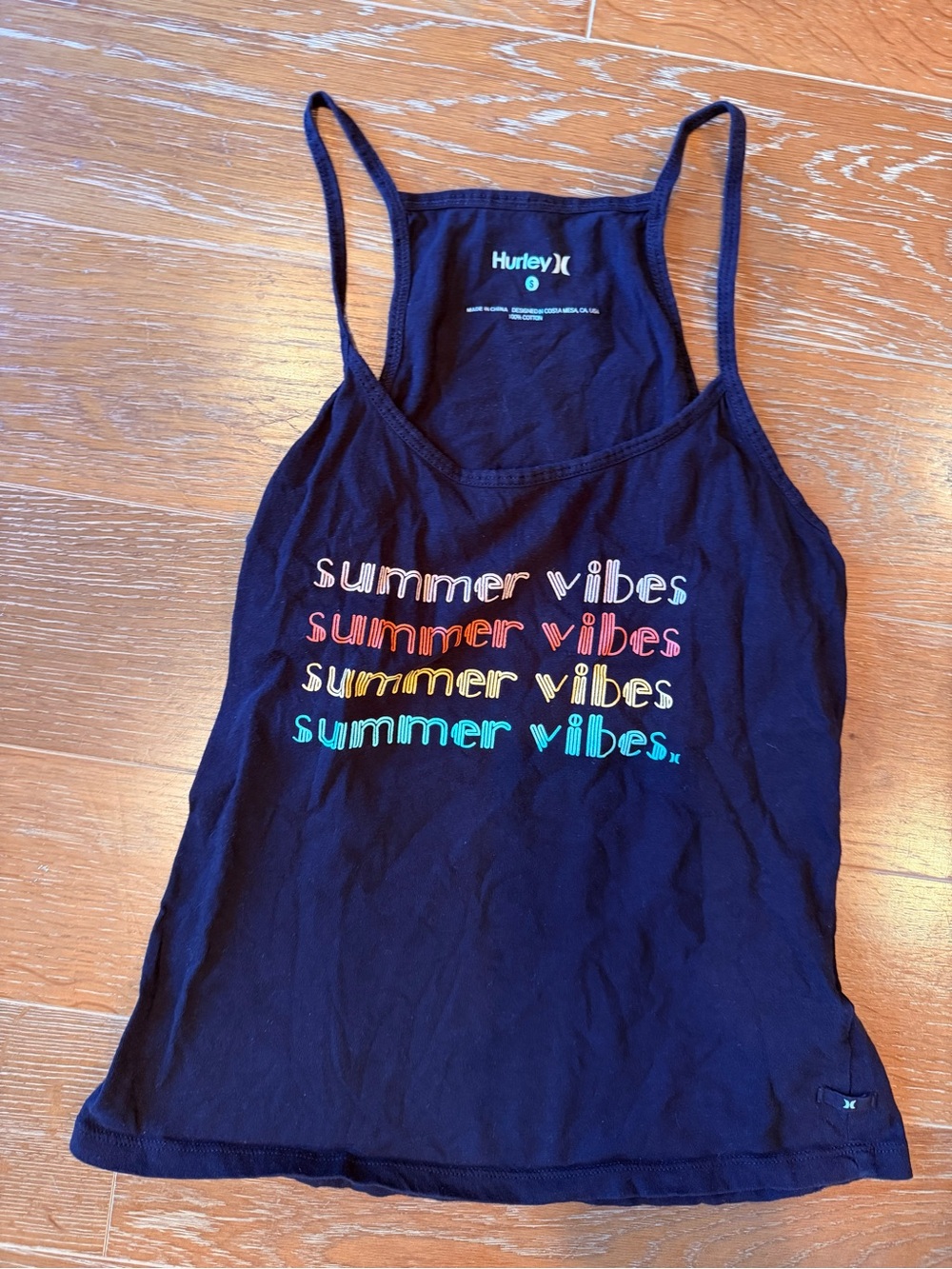 Hurley Black Tank With Summer Vibes Logo